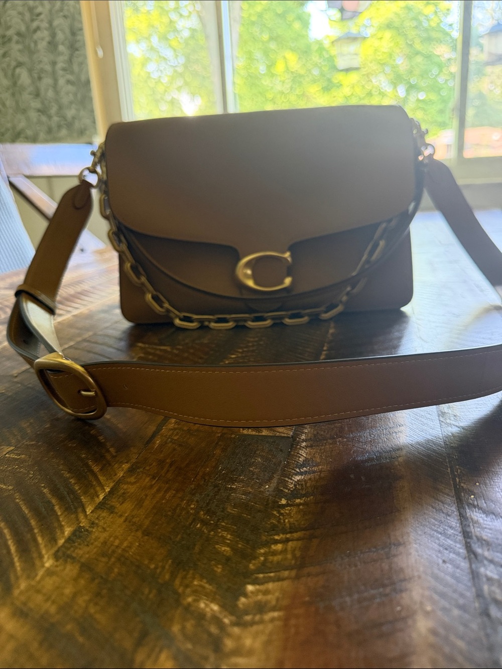 Coach Tabby 30 Brown Leather Crossbody with Chain and Signature C